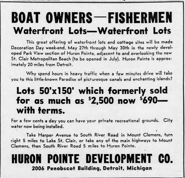 Lake St. Clair Metropark (Metro Beach, Metropolitan Beach) - May 28 1950 Ad